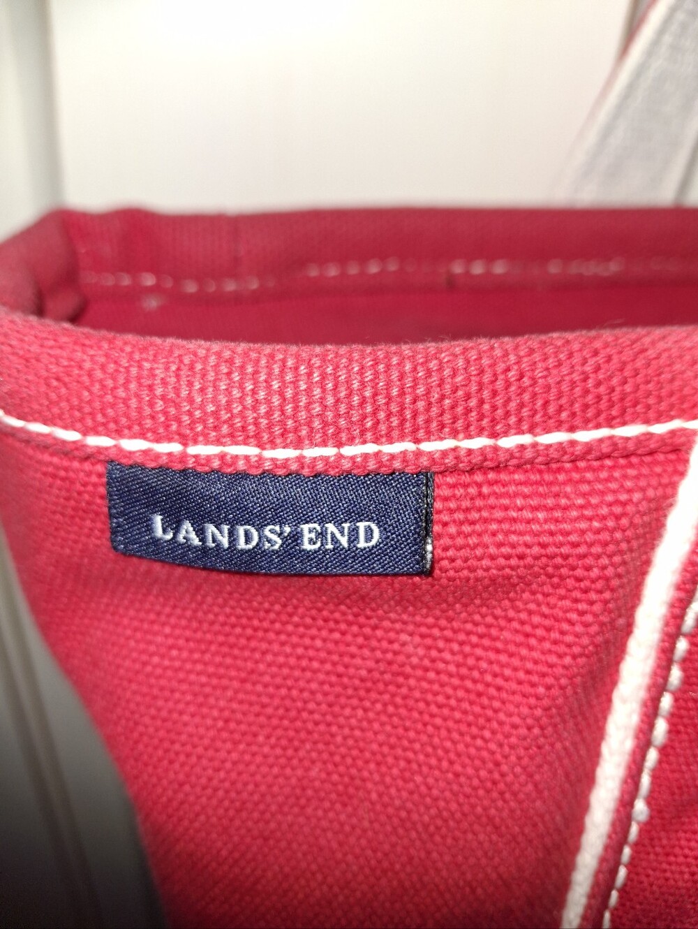 Lands' End Red Canvas Tote with White Stitching - Picture 4 of 7
